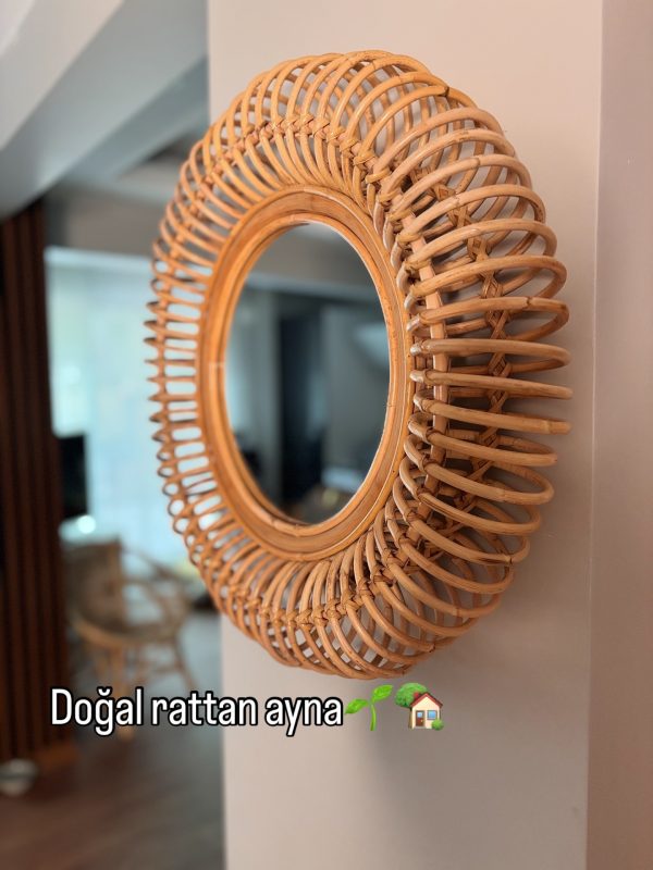 Rattan Bambu Dekoratif Yuvarlak Duvar Aynası 53 cm - Görsel 3