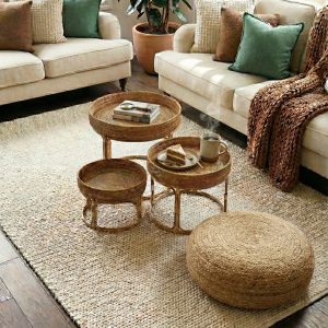 attan üçlü sehpa seti doğal rattan el yapımı 40 50 60 cm