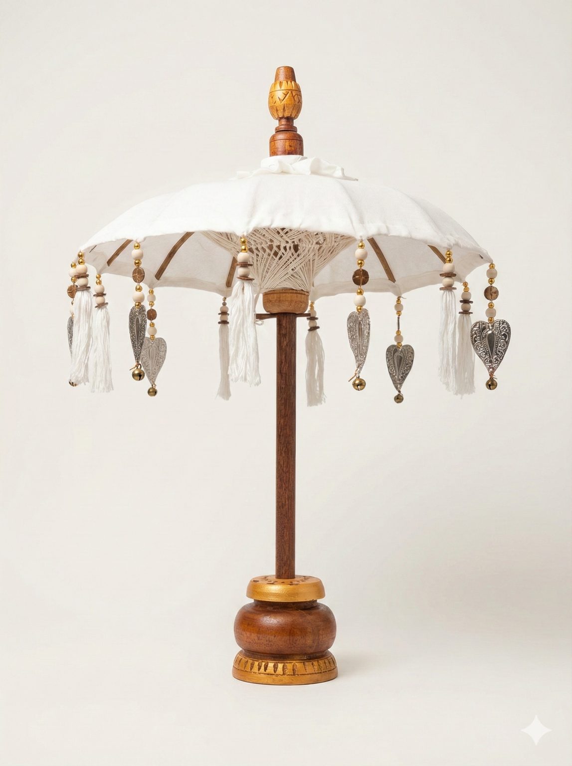 El yapımı 65 cm beyaz Bali şemsiyesi ahşap ayaklı