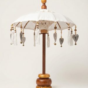 El yapımı 65 cm beyaz Bali şemsiyesi ahşap ayaklı