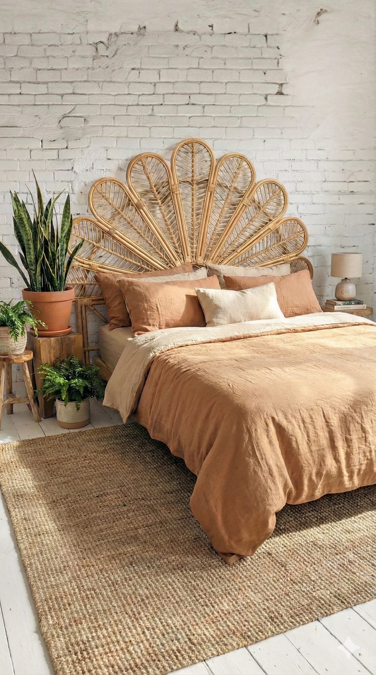 160 cm el yapımı yonca başlı rattan yatak başlığı – doğal rattan başlık