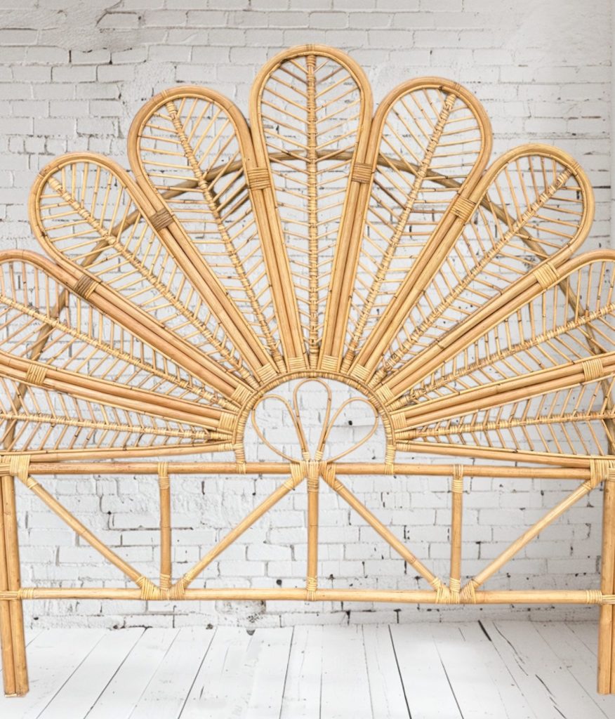 160 cm el yapımı yonca başlı rattan yatak başlığı – doğal rattan başlık