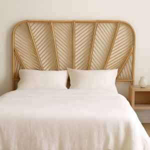 “160 cm doğal rattan el işçiliği yatak başlığı – Bali tarzı, el yapımı rattan başlık, doğal dekor yatak odası.”