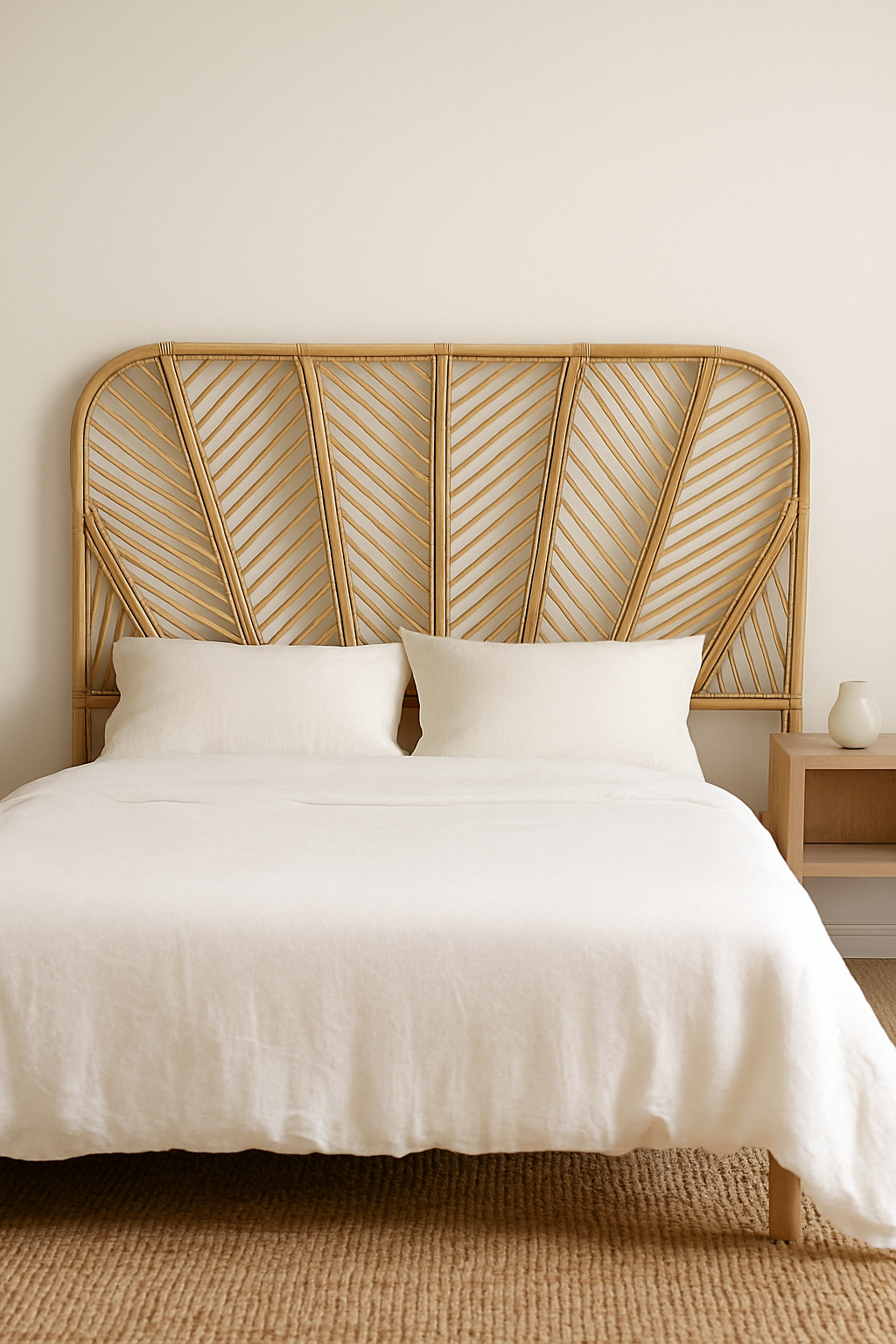 “160 cm doğal rattan el işçiliği yatak başlığı – Bali tarzı, el yapımı rattan başlık, doğal dekor yatak odası.”