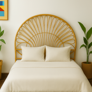 “160 cm doğal rattan el işçiliği yatak başlığı – Bali tarzı, el yapımı rattan başlık, doğal dekor yatak odası.”