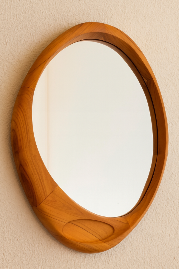 Asimetrik Masif Ahşap Ayna – 84 cm El Yapımı Dekoratif Duvar Aynası -Masif Ahşap Duvar Aynası(Copy) (Copy) - Görsel 2