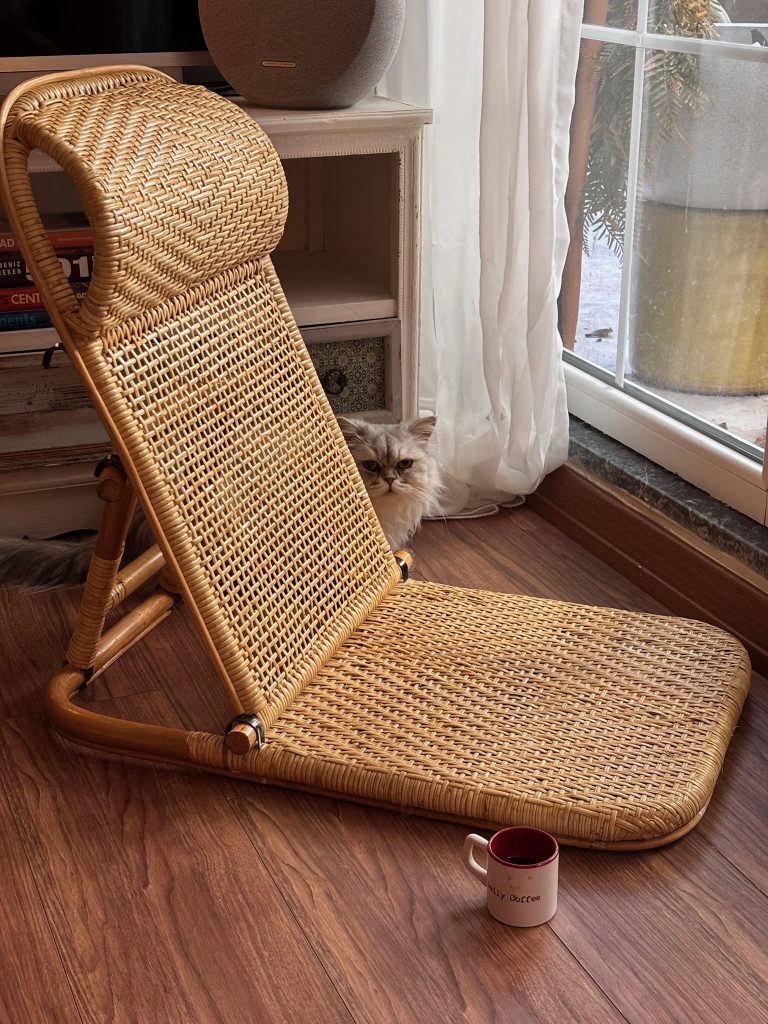 Doğal rattan yer şezlongu – el işçiliği, 2 kademeli şezlong