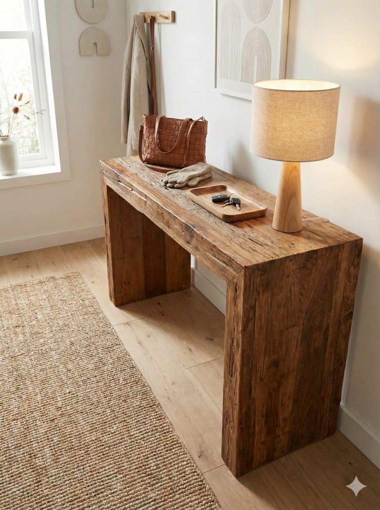 El yapımı masif ahşap konsol salon hol mutfak kullanımı