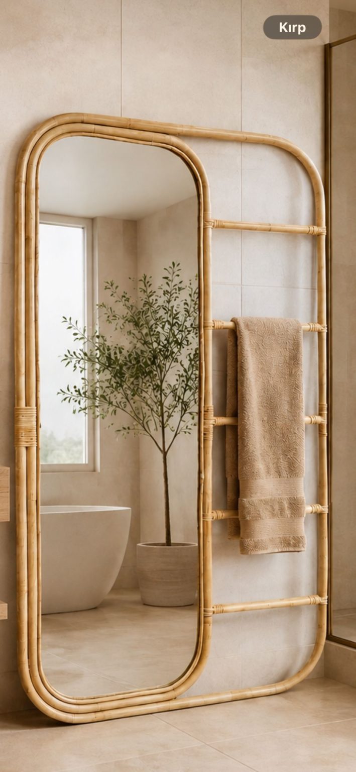 Bali Arca doğal rattan dekoratif boy aynası
